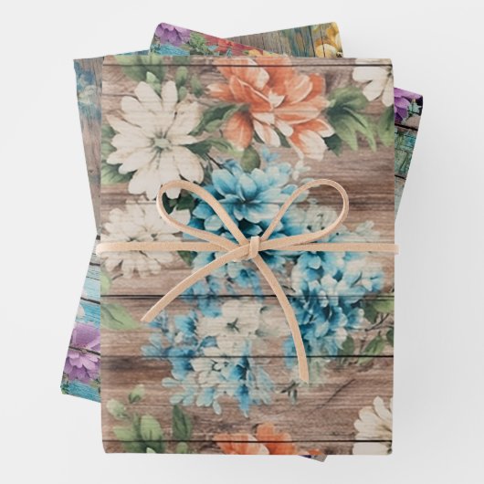 Rustikales Land Not Wood Blue Florals Geschenkpapier Set (Beispiel)