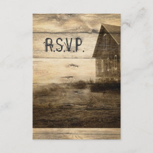 Rustikales Land Old Barn Wedding RSVP Reaktion Karte