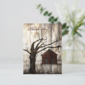 Rustikales Land Red Barn Winter Wedding danke Postkarte (Stehend Vorderseite)