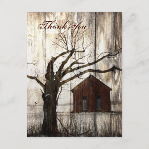 Rustikales Land Red Barn Winter Wedding danke Postkarte