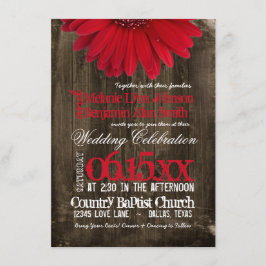 Rustikales Land Red Daisy Wood Hochzeit Einladunge Einladung