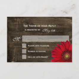 Rustikales Land Red Daisy Wood Wedding RSVP Cards