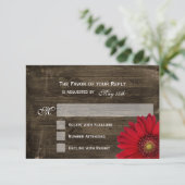 Rustikales Land Red Daisy Wood Wedding RSVP Cards (Stehend Vorderseite)