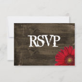 Rustikales Land Red Daisy Wood Wedding RSVP Cards (Rückseite)