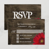 Rustikales Land Red Daisy Wood Wedding RSVP Cards Karte (Vorne/Hinten)