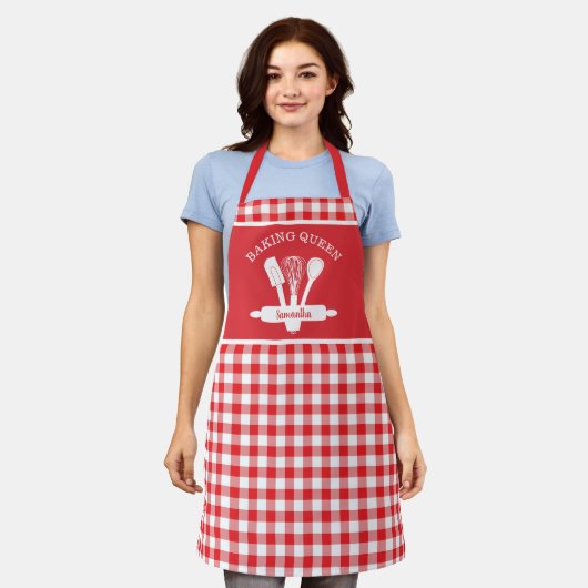 Rustikales Land Red Gingham Custom Baking Queen Schürze (Getragen)