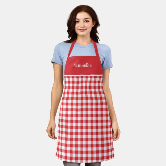 Rustikales Land Red Gingham Name Personalisiert Schürze (Getragen)
