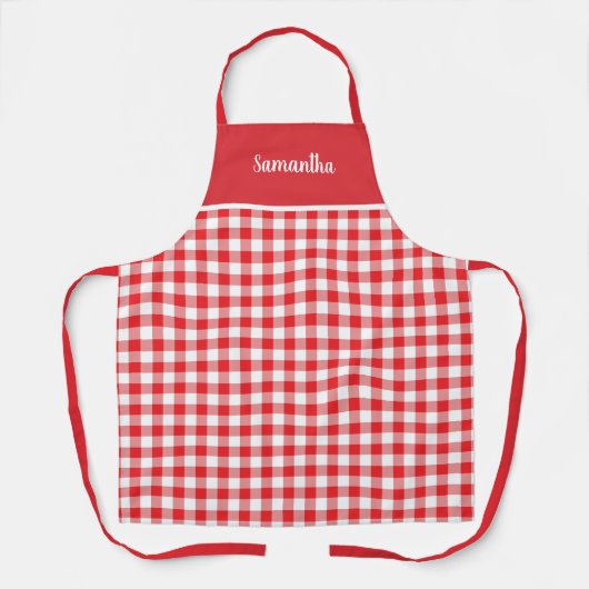 Rustikales Land Red Gingham Name Personalisiert Schürze (Vorderseite)