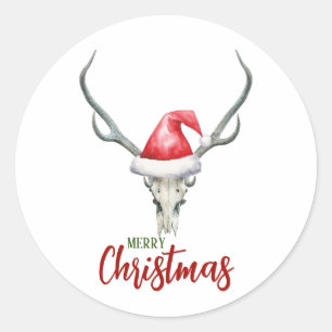 Rustikales Land Rentier Skull & Santa Ha Weihnacht Runder Aufkleber