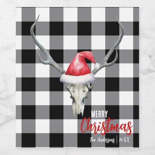 Rustikales Land Rentier Skull & Santa Ha Weihnacht Weinetikett (Einzelnes Label)