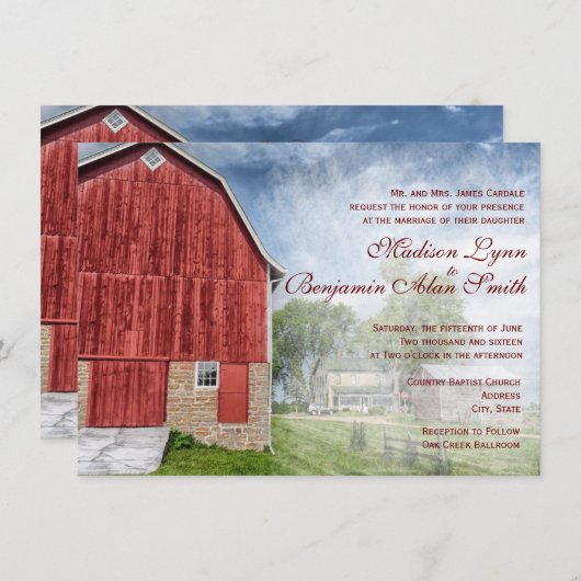 Rustikales Land-rote Einladung (Vorne/Hinten)