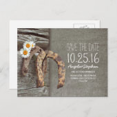 Rustikales Land Save the Date mit alten Hufeisen Ankündigungspostkarte (Vorne/Hinten)