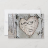 Rustikales Land Silver Birch Tree Wedding RSVP Karte (Vorderseite)