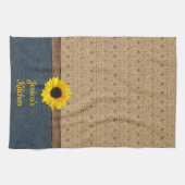 Rustikales Land simuliert Burlap Denim Sonnenblume Geschirrtuch (Horizontal)