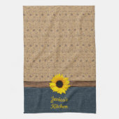 Rustikales Land simuliert Burlap Denim Sonnenblume Geschirrtuch (Vertikal)
