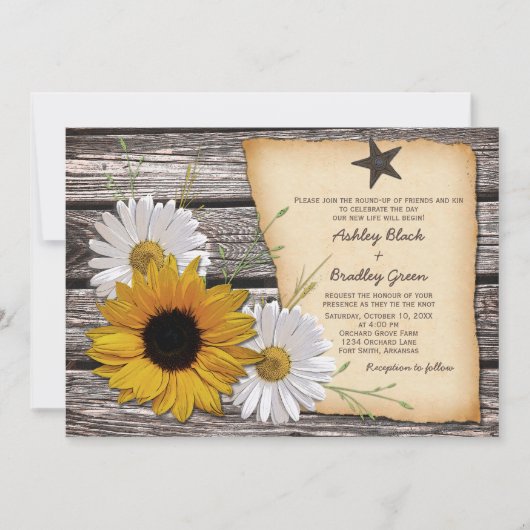 Rustikales Land Sonnenblume Daisy Hochzeit Einladu Einladung (Vorderseite)