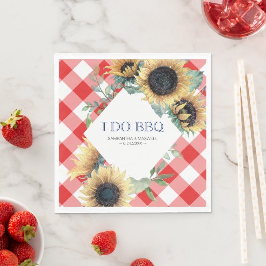 Rustikales Land Sonnenblume Roter Gingham Barn Hoc Serviette (Beispiel)