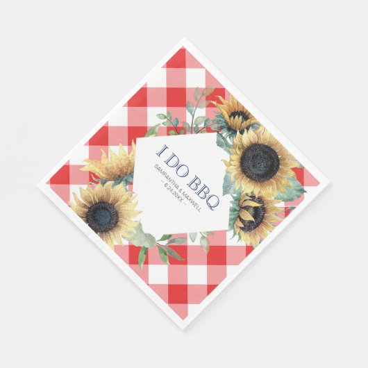 Rustikales Land Sonnenblume Roter Gingham Barn Hoc Serviette (Ecke)