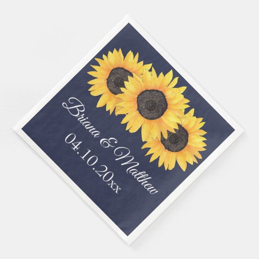 Rustikales Land Sonnenblumen am blauen Abendessen  Serviette (Ecke)