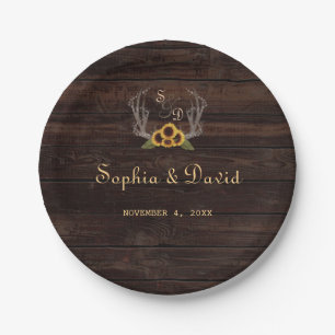 Rustikales Land Sonnenblumen Antler Hochzeit Pappteller