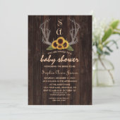 Rustikales Land Sonnenblumen Antlers Babydusche Einladung (Stehend Vorderseite)