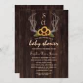Rustikales Land Sonnenblumen Antlers Babydusche Einladung (Vorne/Hinten)