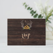 Rustikales Land Sonnenblumen Antlers Wedding RSVP (Stehend Vorderseite)