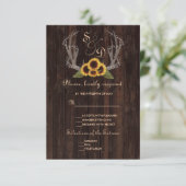 Rustikales Land Sonnenblumen Antlers Wedding RSVP Karte (Stehend Vorderseite)