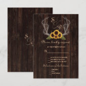 Rustikales Land Sonnenblumen Antlers Wedding RSVP Karte (Vorne/Hinten)