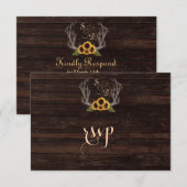 Rustikales Land Sonnenblumen Antlers Wedding RSVP Karte (Vorne/Hinten)