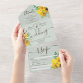 Rustikales Land Sonnenblumen Aquarellschrift Hochz All In One Einladung (Abreißen)