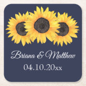 Rustikales Land Sonnenblumen auf blauem Untersetze Rechteckiger Pappuntersetzer (Vorderseite)