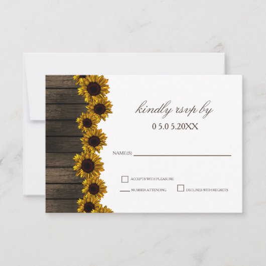 Rustikales Land Sonnenblumen Barholz Hochzeit rsvp Karte (Vorderseite)