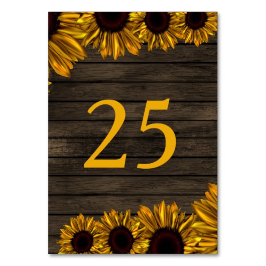 Rustikales Land Sonnenblumen Barnholz Tischnummer (Vorderseite)
