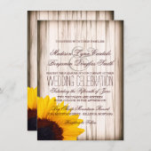 Rustikales Land Sonnenblumen Barsch Holz Hochzeit Einladung (Vorne/Hinten)