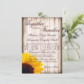 Rustikales Land Sonnenblumen Barsch Holz Hochzeit Einladung (Stehend Vorderseite)