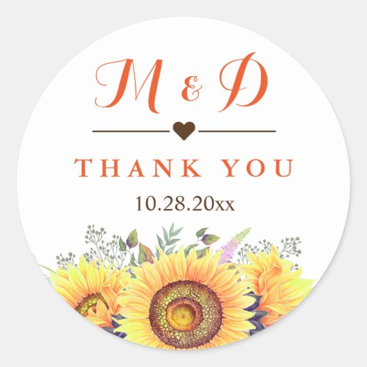 Rustikales Land Sonnenblumen Bouquet Gastgeschenk Runder Aufkleber (Vorderseite)