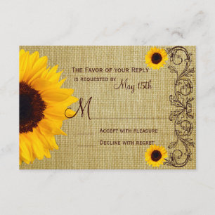 Rustikales Land Sonnenblumen Burlap Hochzeitskarte RSVP Karte