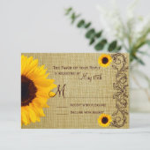 Rustikales Land Sonnenblumen Burlap Hochzeitskarte RSVP Karte (Stehend Vorderseite)