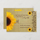 Rustikales Land Sonnenblumen Burlap Hochzeitskarte RSVP Karte (Vorne/Hinten)