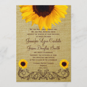 Rustikales Land Sonnenblumen Burlap Wedites Einladung