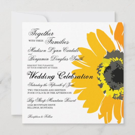 Rustikales Land Sonnenblumen Einladungen für Hochz (Vorderseite)