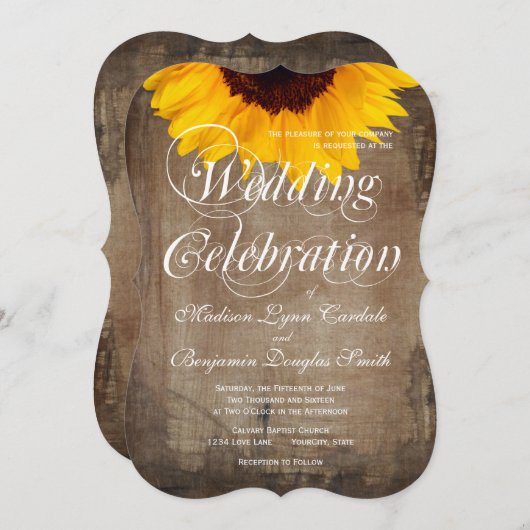 Rustikales Land Sonnenblumen Einladungen für Hochz (Vorne/Hinten)