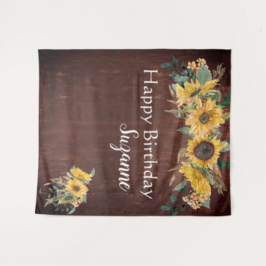 Rustikales Land Sonnenblumen Happy Birthday Custom Wandteppich (Vorderseite (Horizontal))