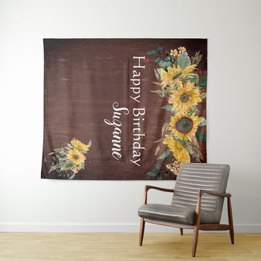 Rustikales Land Sonnenblumen Happy Birthday Custom Wandteppich (Beispiel (Horizontal))