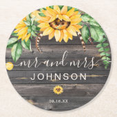 Rustikales Land Sonnenblumen Herr und Frau Wedding Runder Pappuntersetzer (Vorderseite)