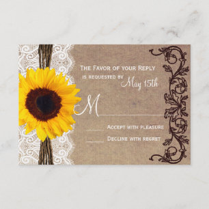 Rustikales Land Sonnenblumen Hochzeit RSVP Reputat Karte
