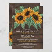 Rustikales Land Sonnenblumen Holz Wasserfarbe Gebu Einladung (Vorne/Hinten)