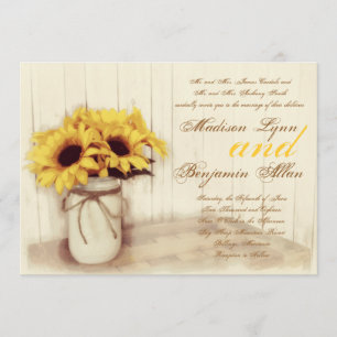 Rustikales Land Sonnenblumen Mason Jar Hochzeit Ei Einladung