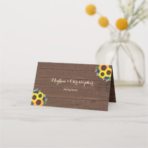 Rustikales Land Sonnenblumen Navy Blue Rose Hochze Platzkarte